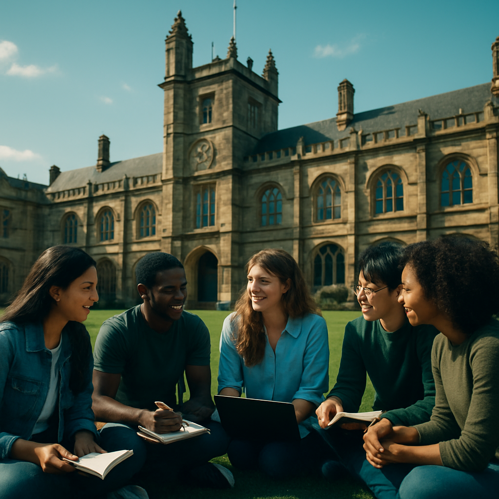 International students studying together on a European university campus